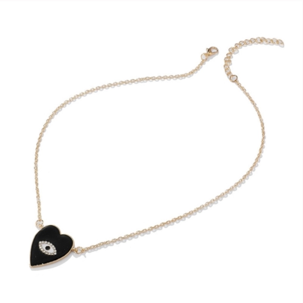Love Talisman Gold Plated Necklace, Evil Eye Ouija Rhinestone Heart Protection - Picture 5 of 9